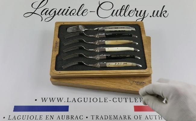 set of 6 laguiole forks mixed horn handles