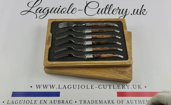 set of 6 laguiole forks vine stock wood handles