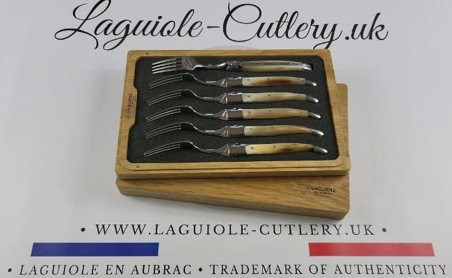set of 6 laguiole forks zebu horn tip handles