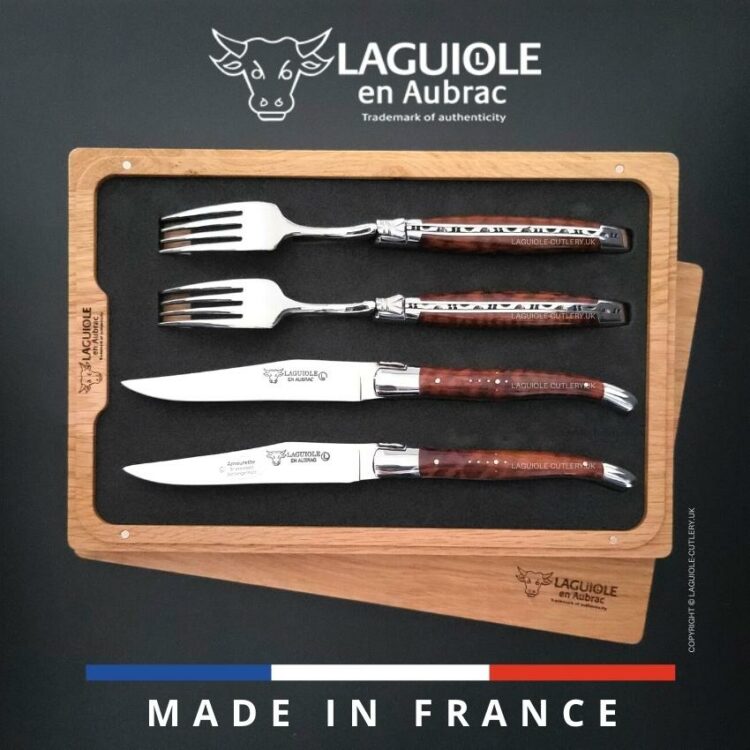 set of 2 laguiole steak knives and 2 forks snakewood