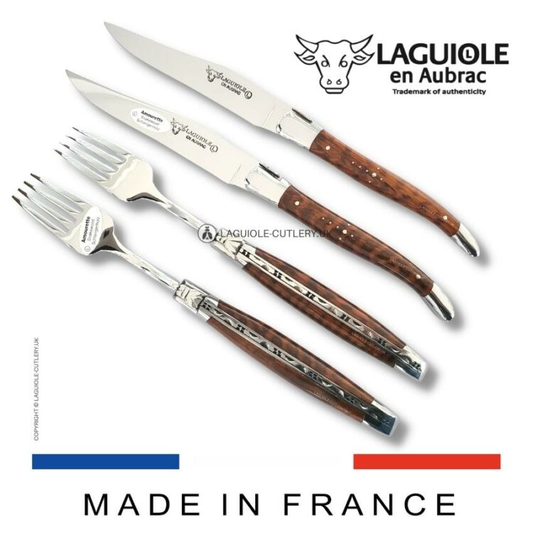 set of 2 laguiole steak knives and 2 forks snakewood