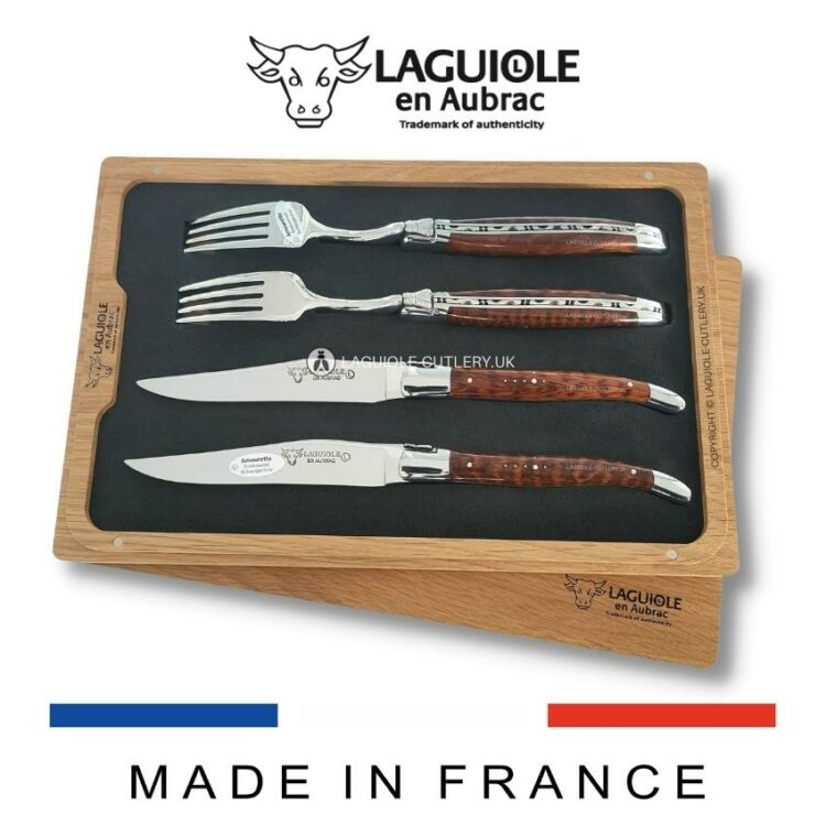 set of 2 laguiole steak knives and 2 forks snakewood