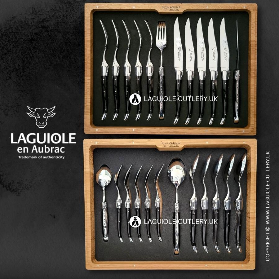 24 piece laguiole en aubrac cutlery set buffalo horn