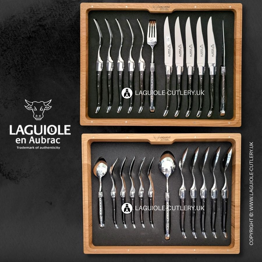 24 piece laguiole en aubrac cutlery set ebony wood