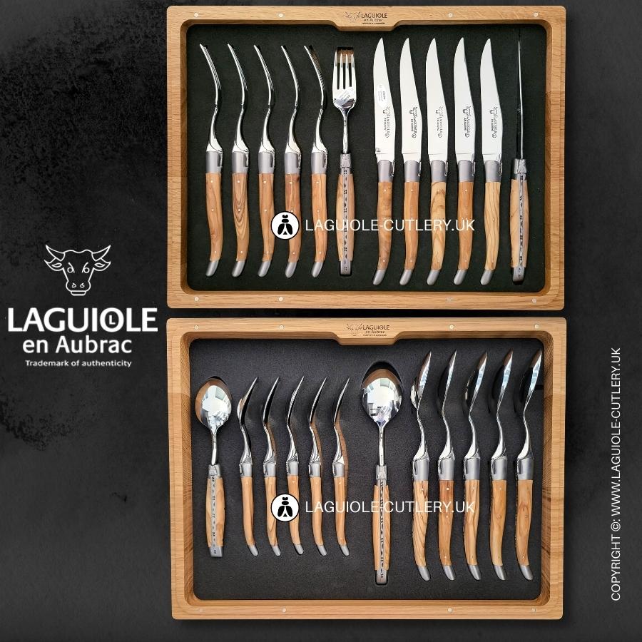 24 piece laguiole en aubrac cutlery set olivewood