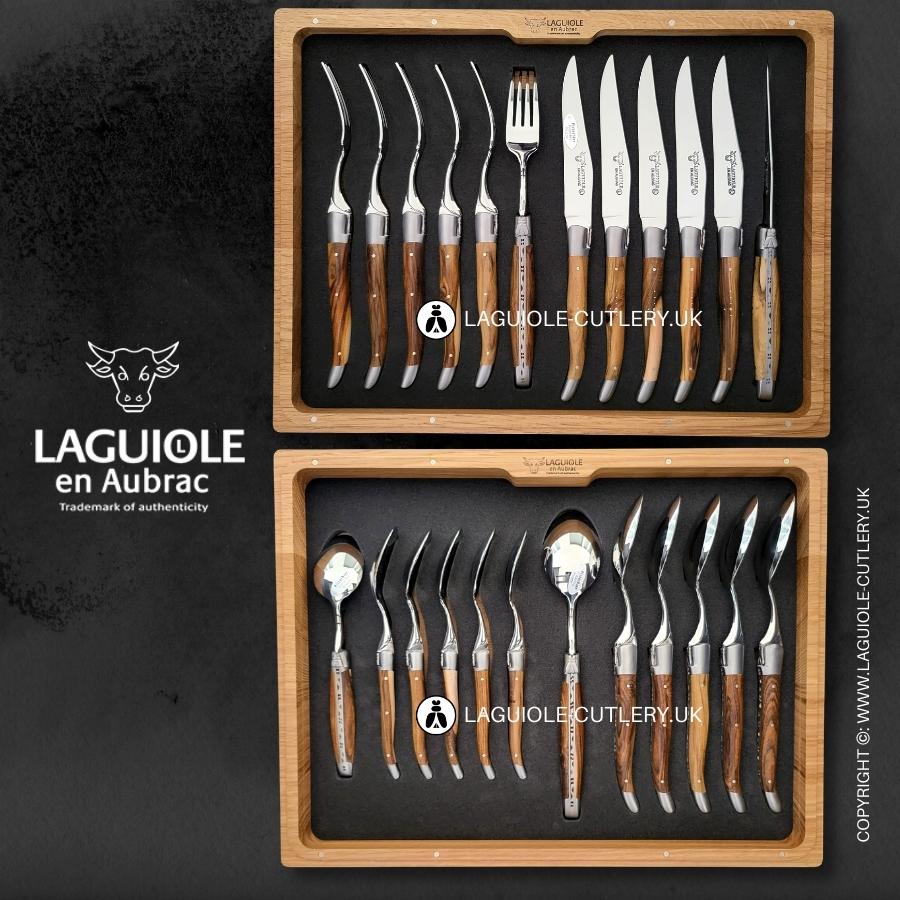 24 piece laguiole en aubrac cutlery set pistachio wood