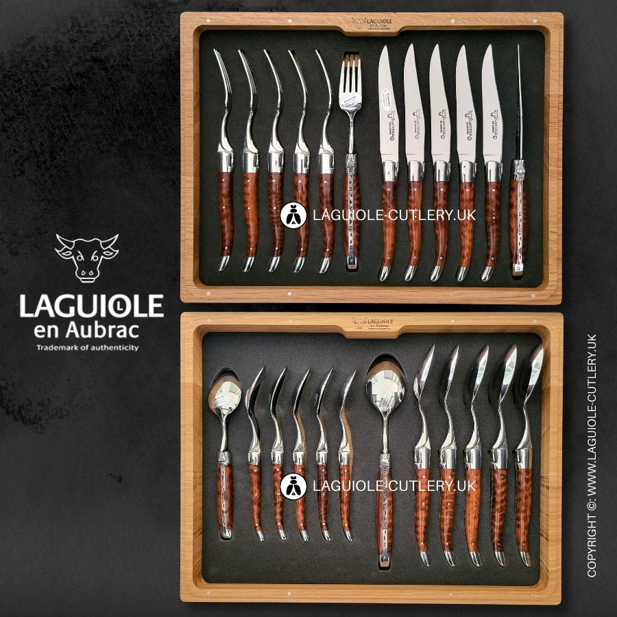 24 piece laguiole en aubrac cutlery set snakewood