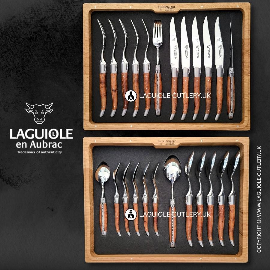24 piece laguiole en aubrac cutlery set thuya wood