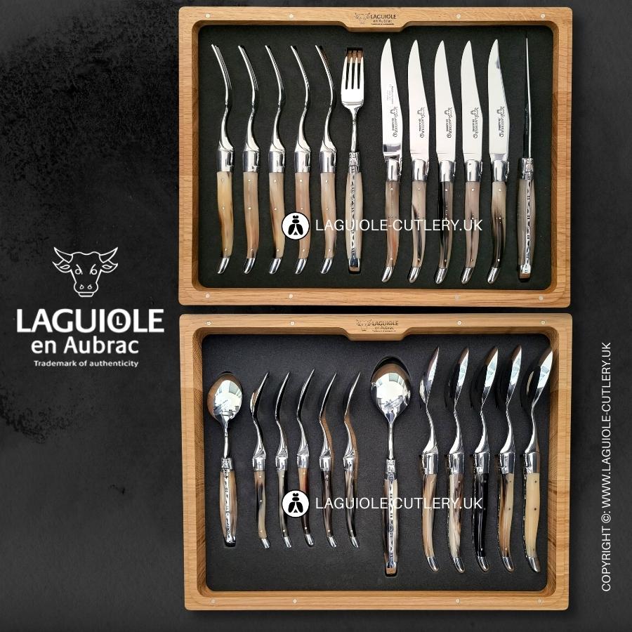 24 piece laguiole en aubrac cutlery set zebu horn tip