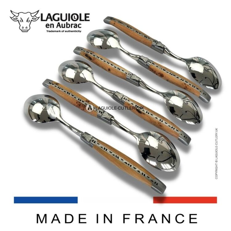 set of 6 laguiole soup spoons juniper wood handles