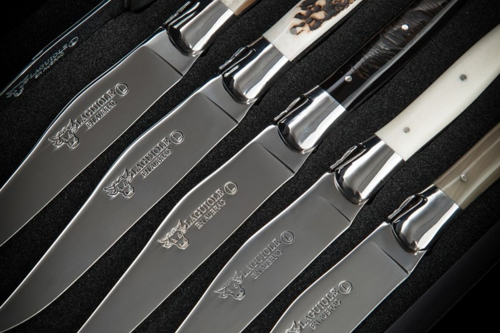 6 laguiole steak knives mixed horns handles