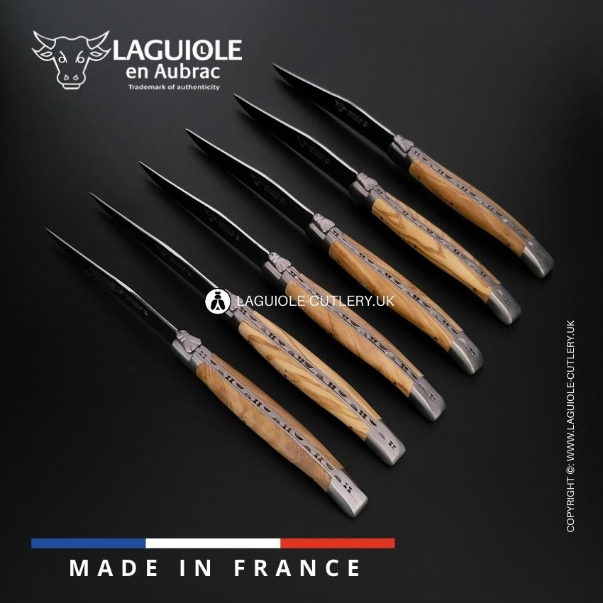 6 piece laguiole steak knife set olivewood