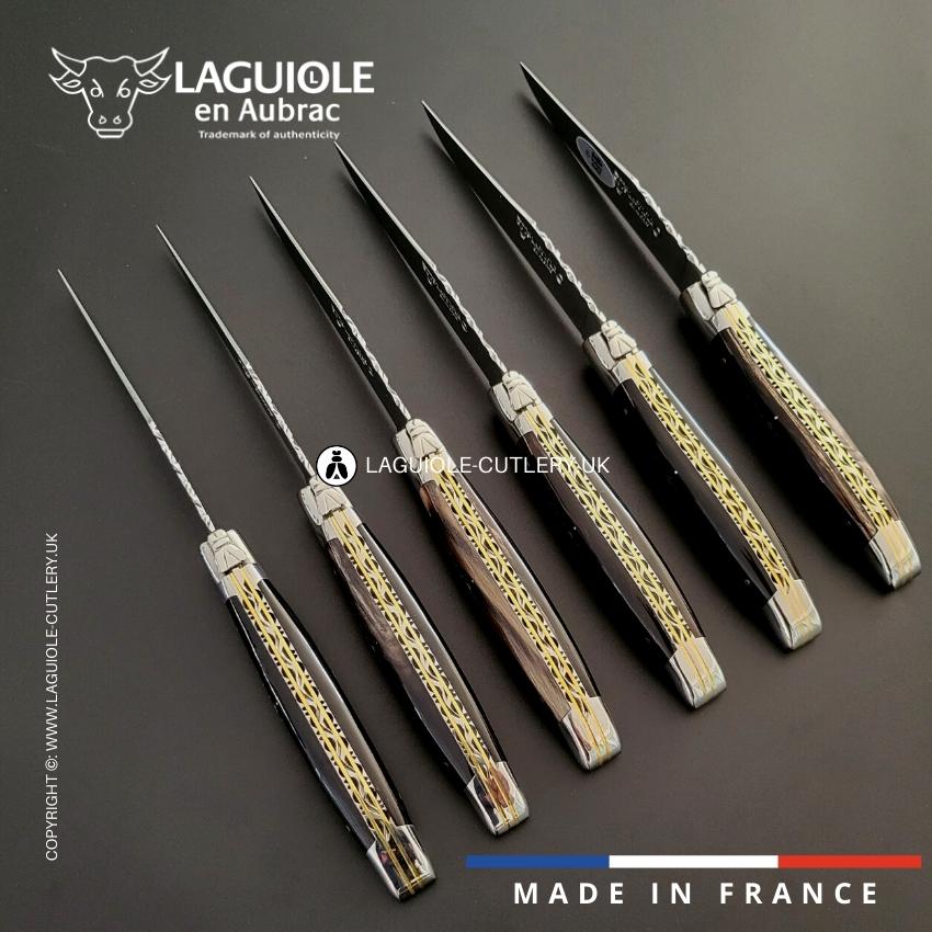 6 piece steak knife set buffalo horn handle with double plates