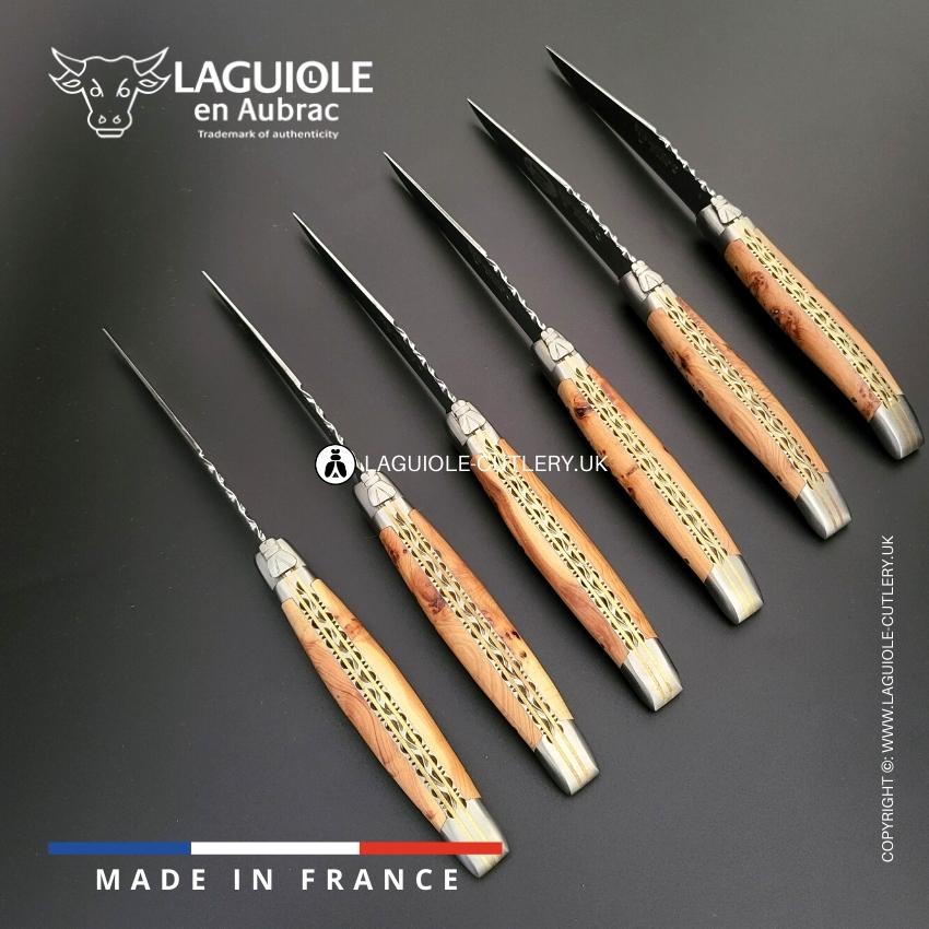 6 piece steak knife set juniper wood double plates