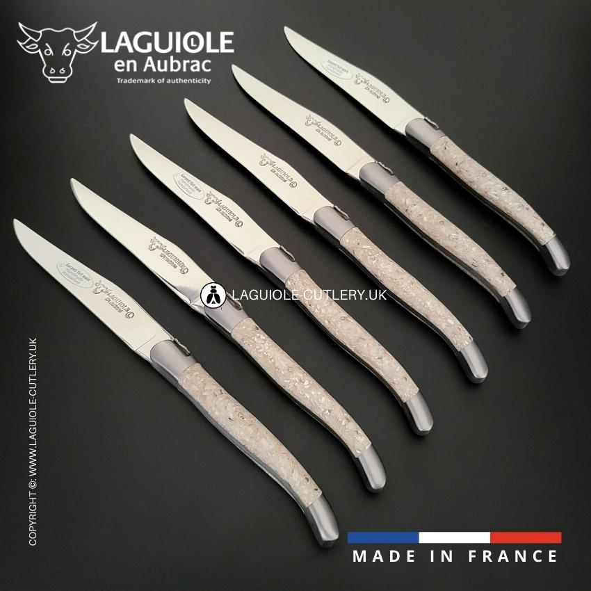 6 piece steak knife set oysters shells handle