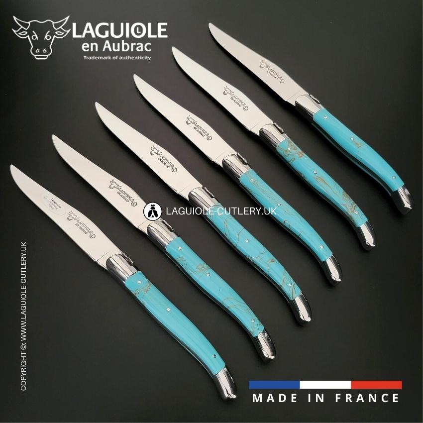 6 piece steak knife set turquoise stone handle