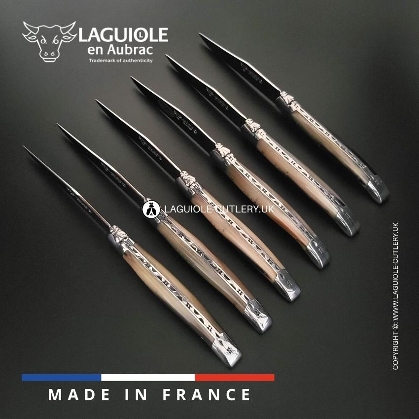 6 piece steak knife set zebu horn tip