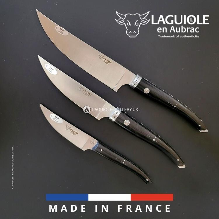laguiole gourmet kitchen knives set of 3 ebony wood