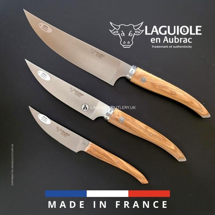 laguiole gourmet kitchen knives set of 3 olivewood