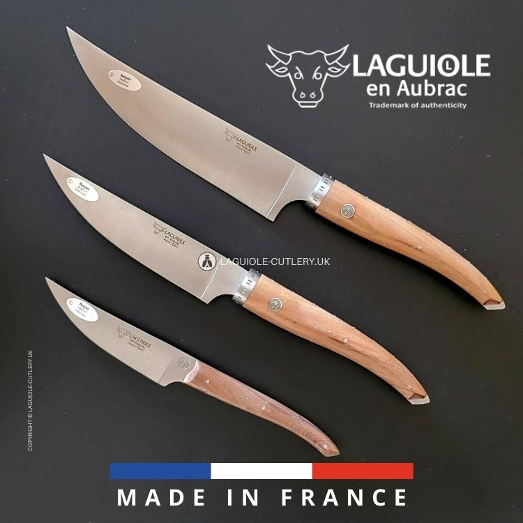 laguiole gourmet kitchen knives set of 3 walnut wood