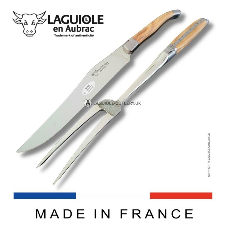 laguiole carving set olivewood