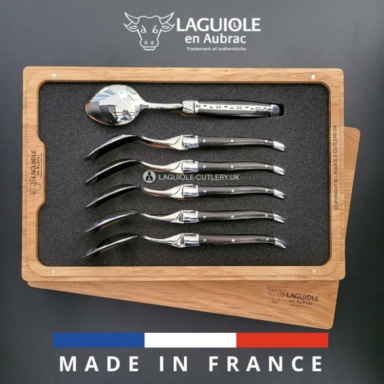 set of 6 laguiole dessert spoons ebony wood handles
