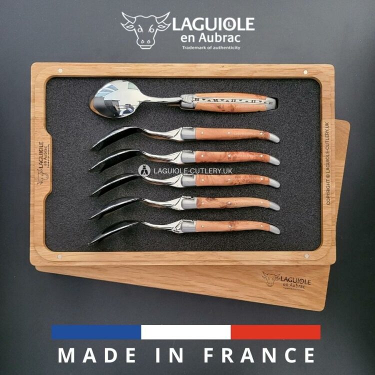 set of 6 laguiole dessert spoons juniper wood handles