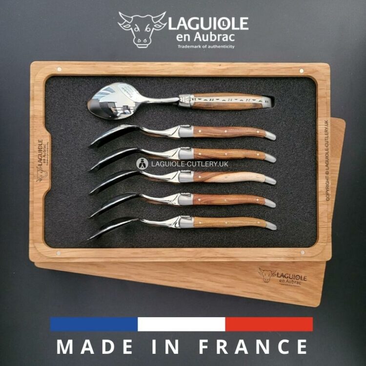 set of 6 laguiole dessert spoons pistachio wood handles