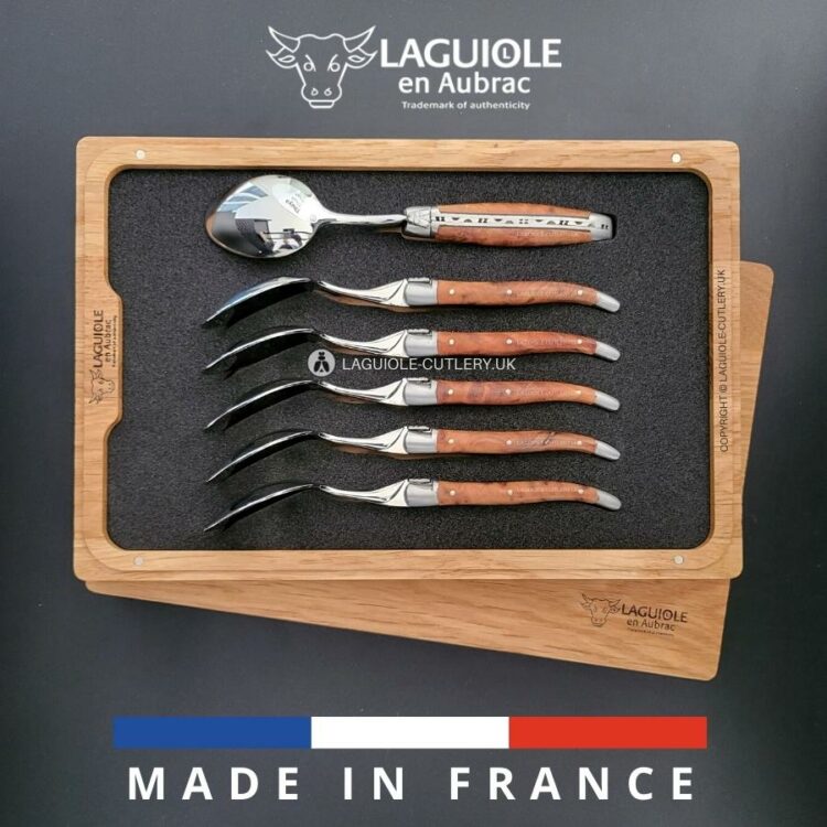 set of 6 laguiole dessert spoons thuya wood handles