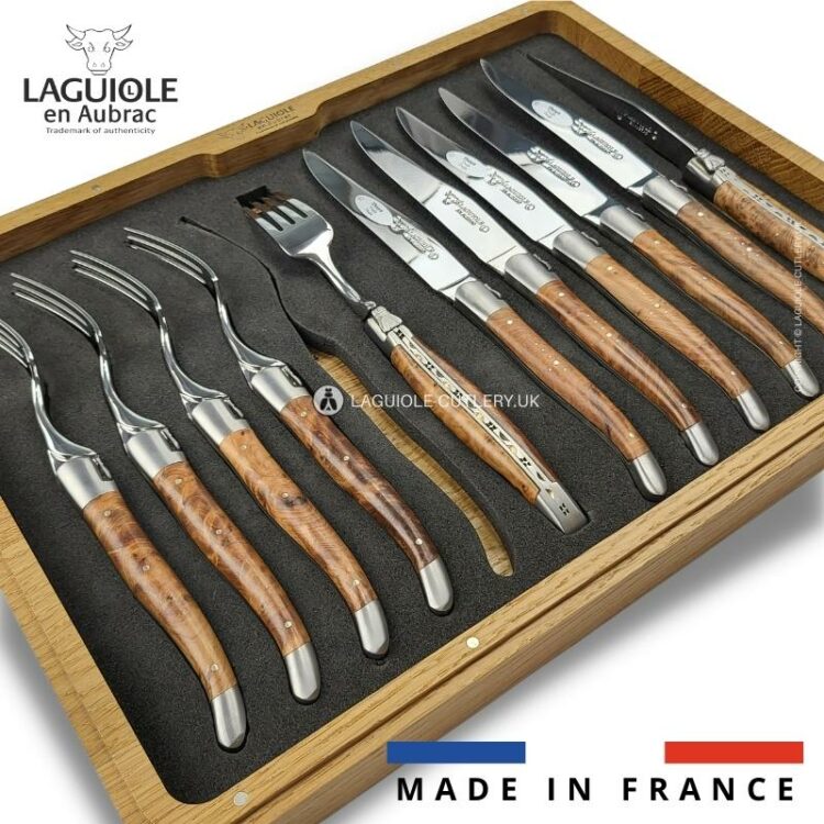 laguiole 12 piece flatware set thuya wood handles
