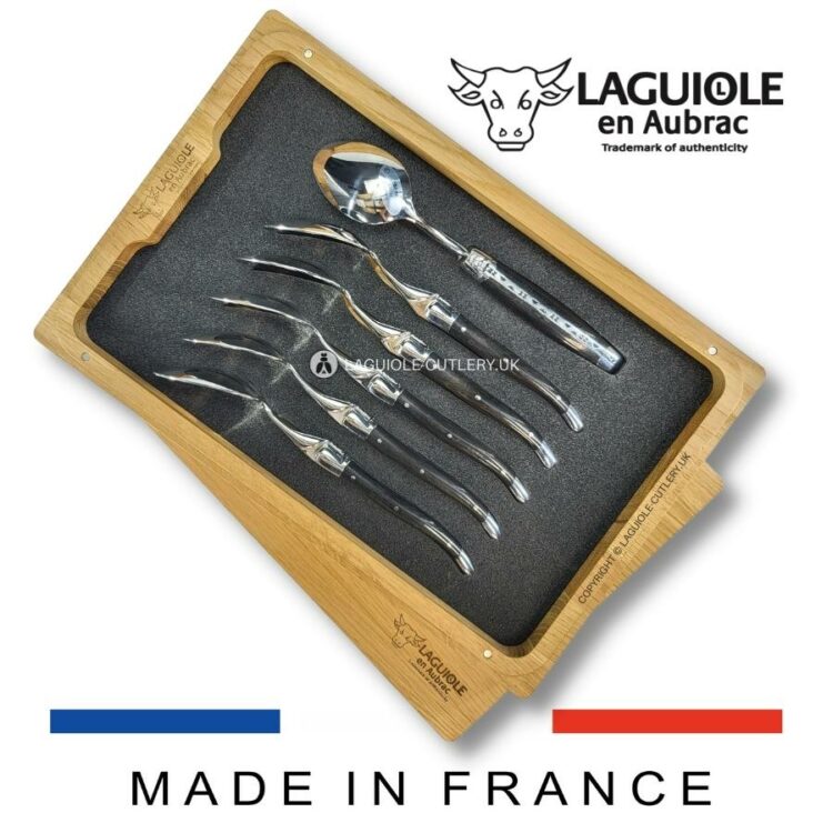 set of 6 laguiole dessert spoons ebony wood handles