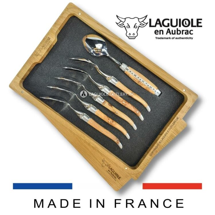 set of 6 laguiole dessert spoons juniper wood handles