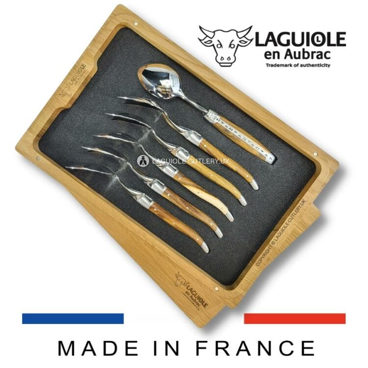 set of 6 laguiole dessert spoons pistachio wood handles