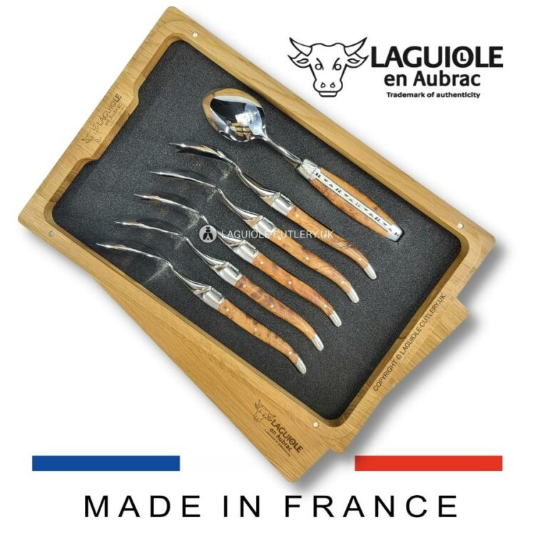 set of 6 laguiole dessert spoons thuya wood handles