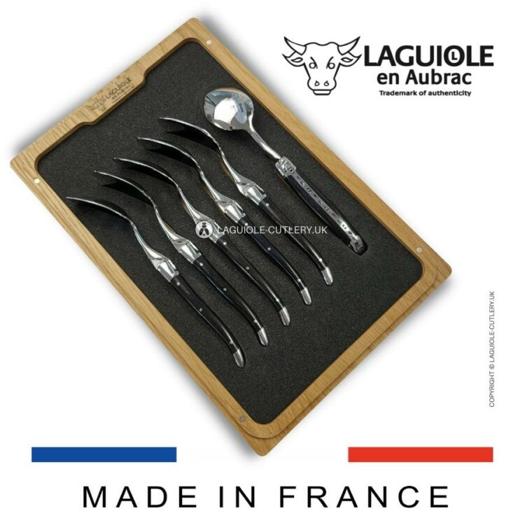 set of 6 laguiole dessert spoons ebony wood handles
