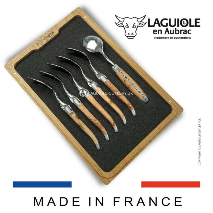 set of 6 laguiole dessert spoons juniper wood handles