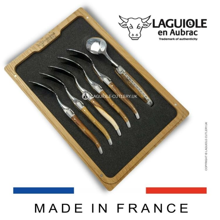 set of 6 laguiole dessert spoons pistachio wood handles