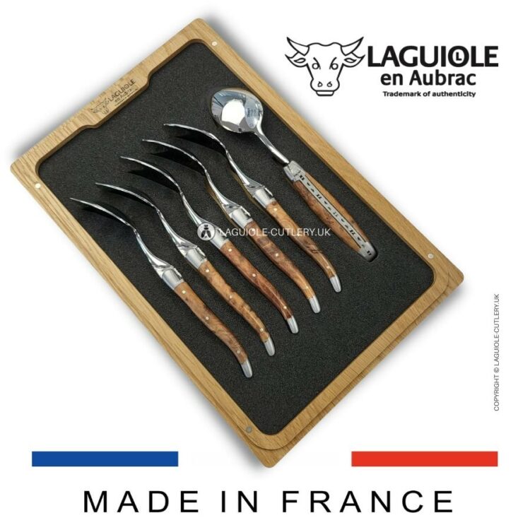 set of 6 laguiole dessert spoons thuya wood handles