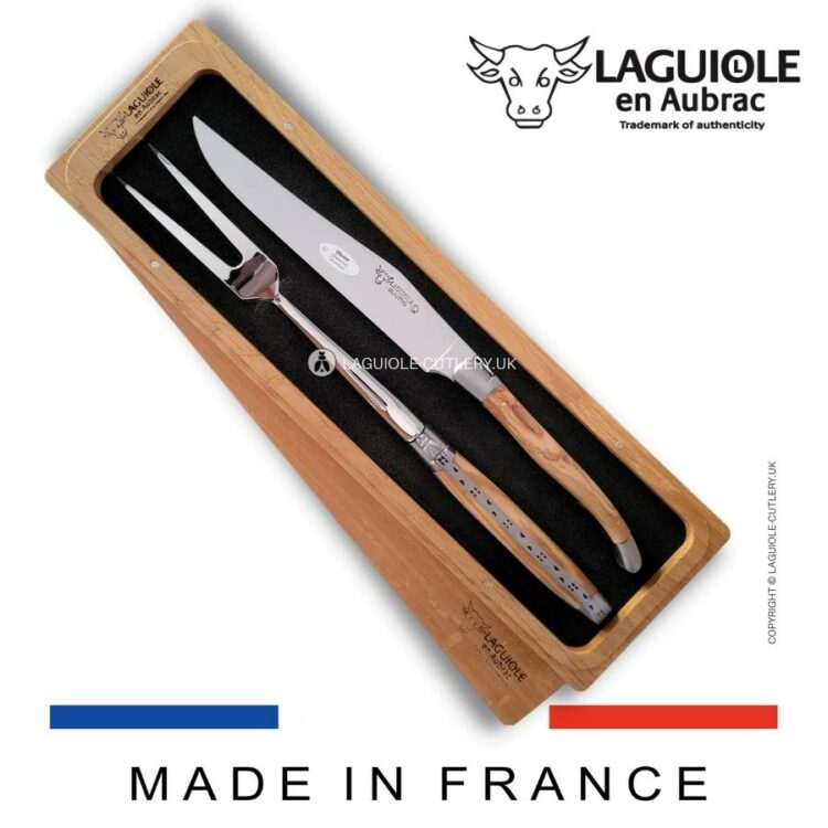 laguiole carving set olivewood