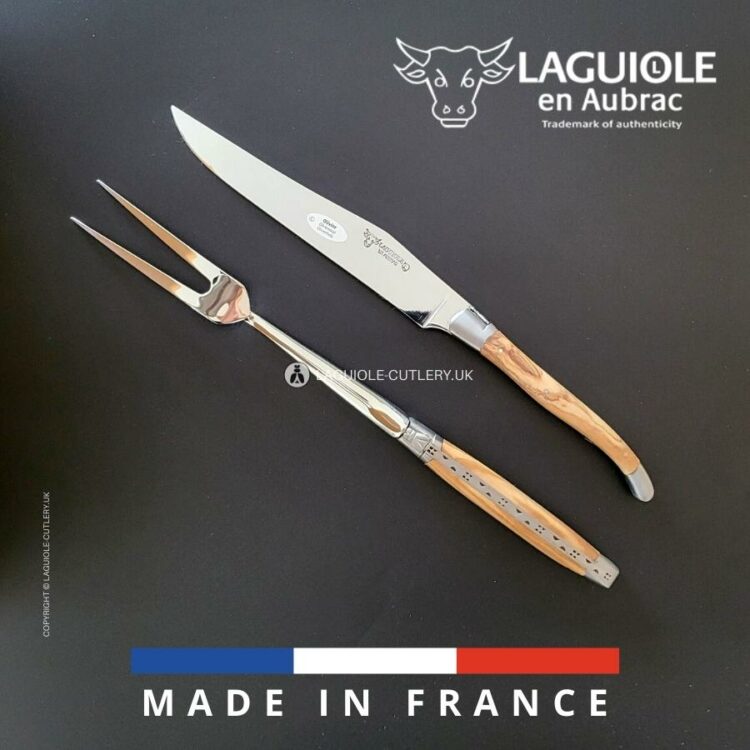 laguiole carving set olivewood