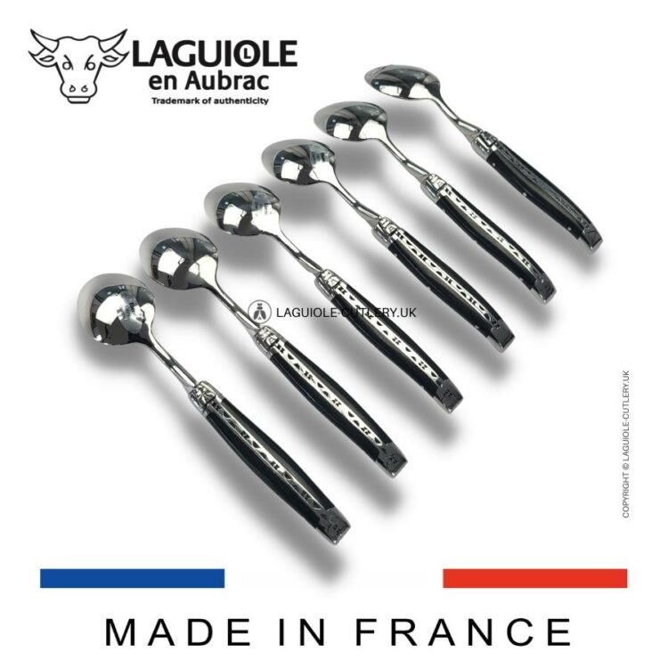 set of 6 laguiole dessert spoons ebony wood handles