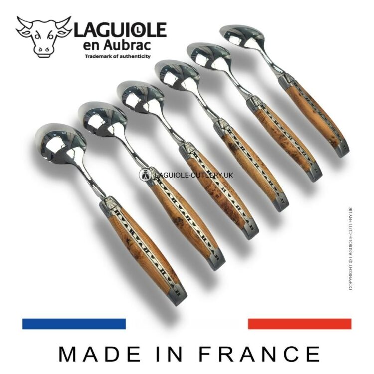 set of 6 laguiole dessert spoons juniper wood handles
