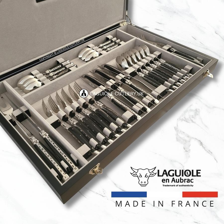 laguiole en aubrac cutlery set 28 piece buffalo horn handle