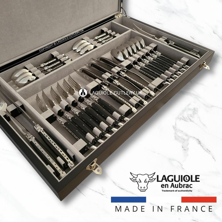 laguiole en aubrac cutlery set 28 piece ebony wood handle