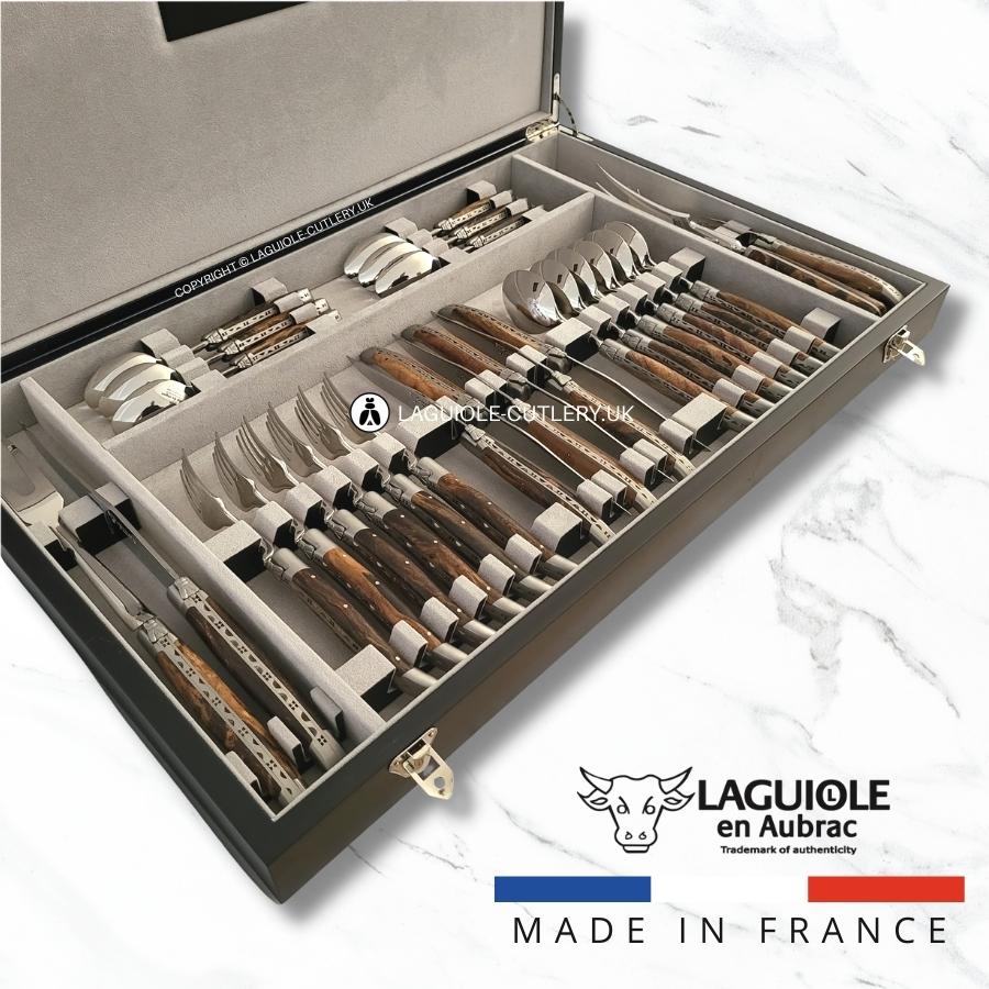 laguiole en aubrac cutlery set 28 piece grapevine wood handle