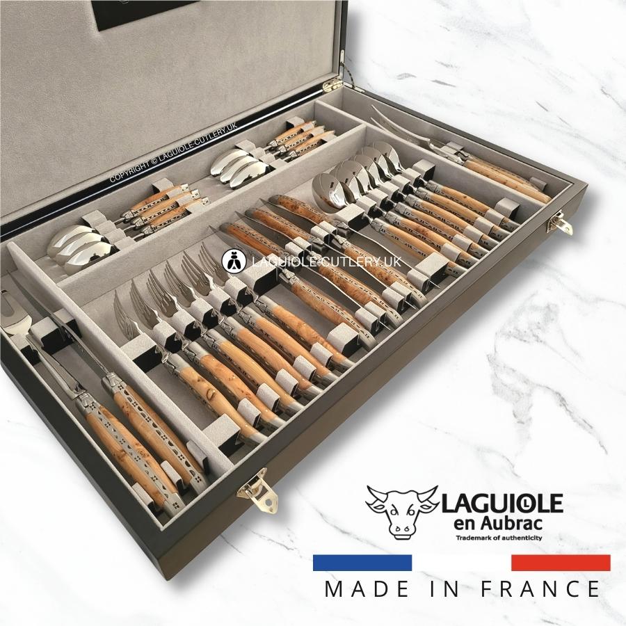 laguiole en aubrac cutlery set 28 piece juniper wood handle