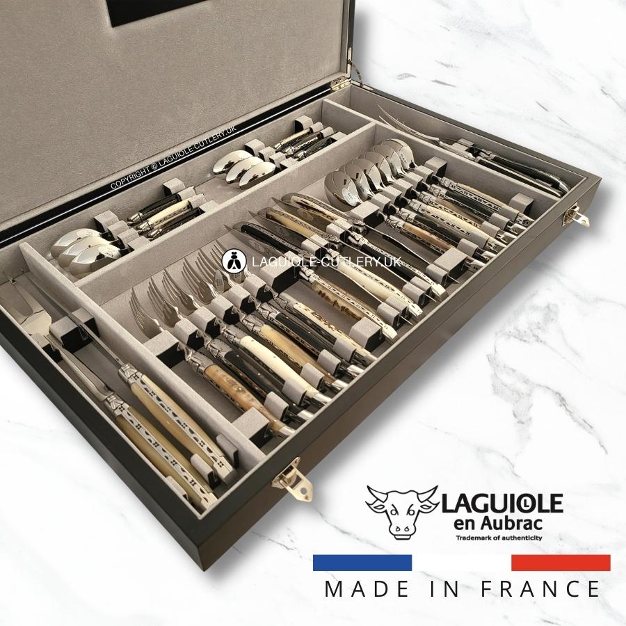laguiole en aubrac cutlery set 28 piece mixed horn handle