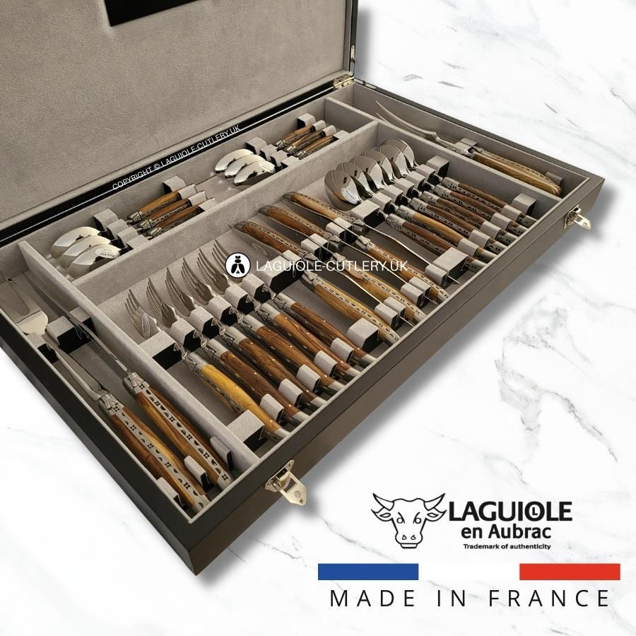 laguiole en aubrac cutlery set 28 piece pistachio wood handle