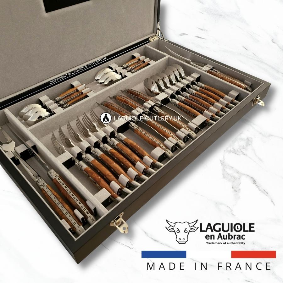 laguiole en aubrac cutlery set 28 piece thuya wood handle