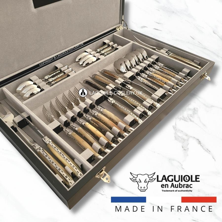 laguiole en aubrac cutlery set 28 piece zebu horn tip handle